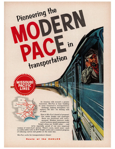 Missouri Pacific Modern Pace Train Ad circa. 1959