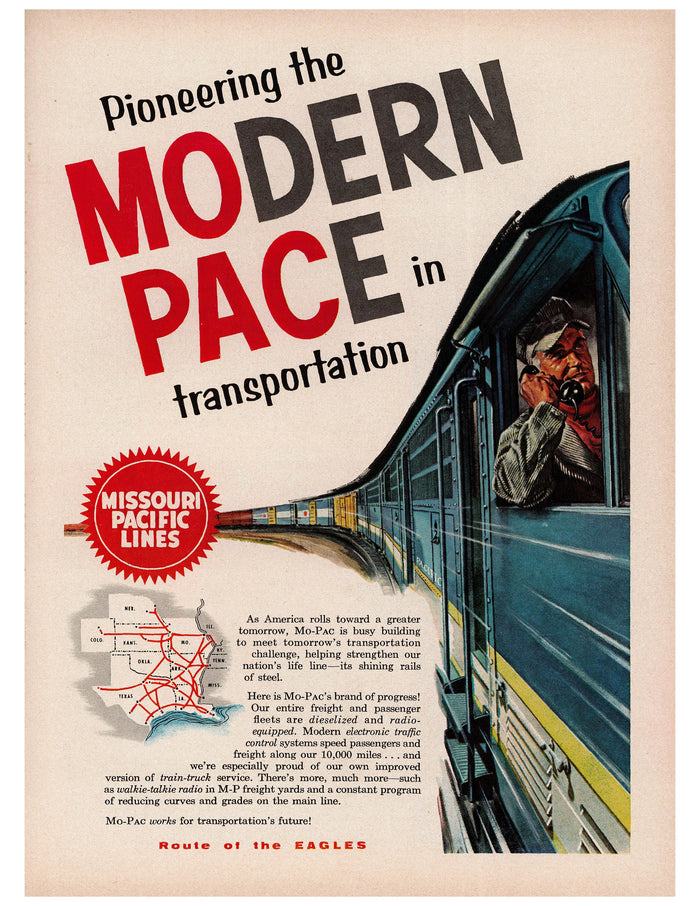 Missouri Pacific Modern Pace Train Ad circa. 1959