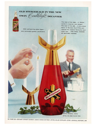 Old Fitzgerald Twin Candlelight Decanter Ad circa. 1958