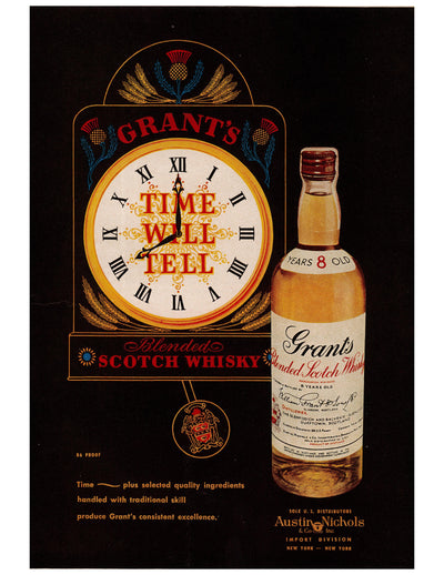 Grant's Time Will Tell Scotch Clock Ad circa. 1956