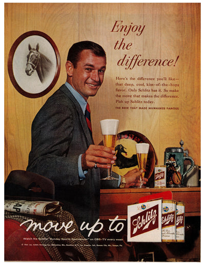 Schlitz Beer Enjoy the Difference Bar Ad circa. 1957