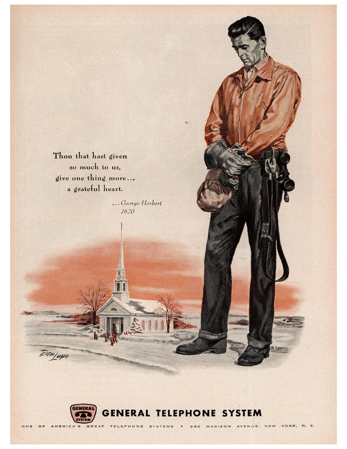 General Telephone Lineman and Church Ad circa. 1963
