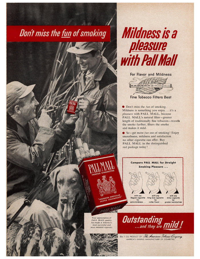 Pall Mall Hunters and Dog Cigarette Ad circa. 1957