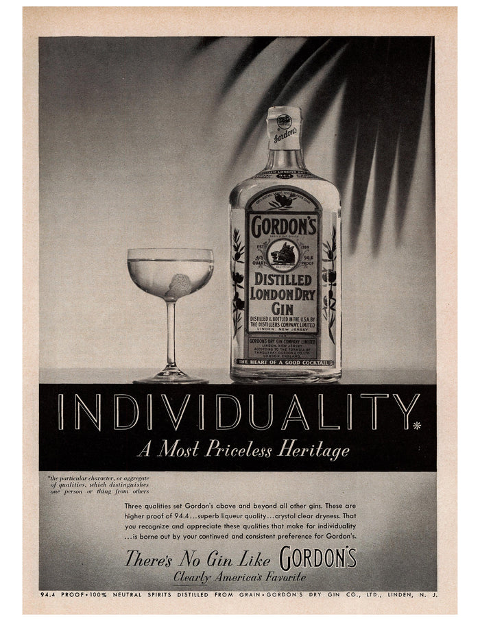 Gordon's Gin Individuality Heritage Ad circa. 1953
