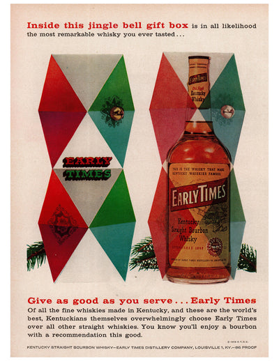 Early Times Jingle Bell Gift Box Whiskey Ad circa. 1955