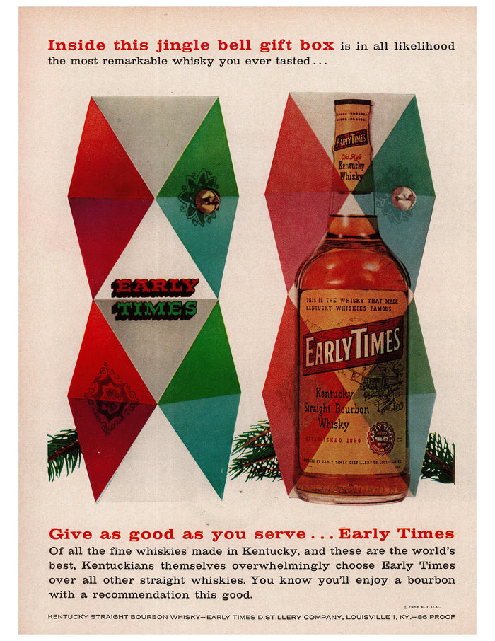 Early Times Jingle Bell Gift Box Whiskey Ad circa. 1955