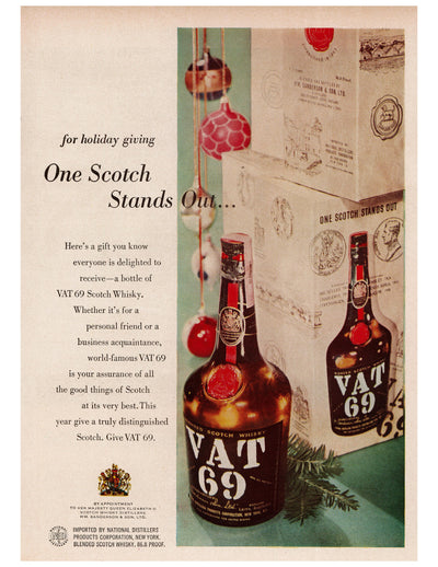 VAT 69 Holiday Scotch Gift Ad circa. 1956