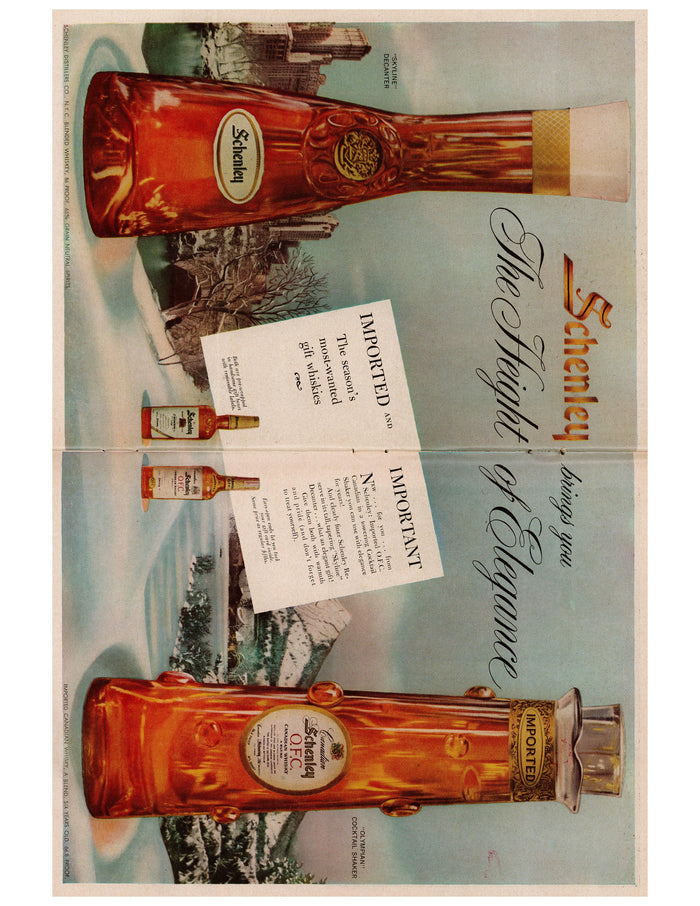 Schenley Liqueur Heights of Elegance Double Bottle Ad circa. 1959