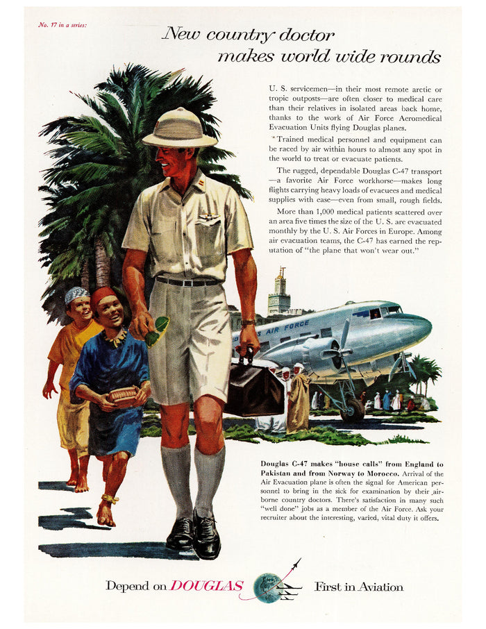 Douglas Country Doctor World Rounds Aviation Ad circa. 1961
