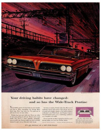 Wide-Track Pontiac Night Highway Ad circa. 1953