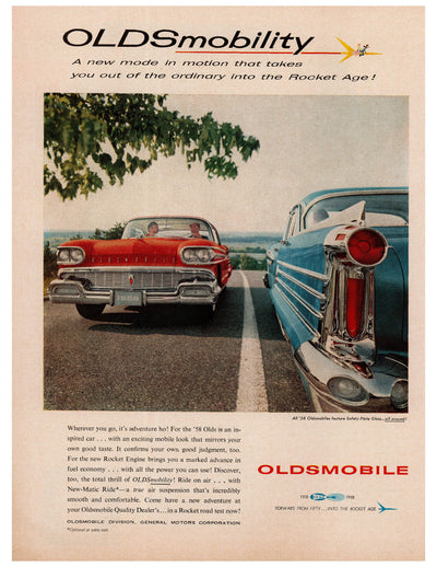 Oldsmobile OLDSmobility Tailfin Freeway Ad circa. 1961