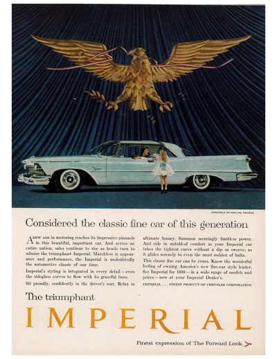 Imperial Triumphant Blue Stage Car and Eagle Ad circa. 1960