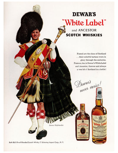 Dewar's White Label Highlander Scotch Ad circa. 1955