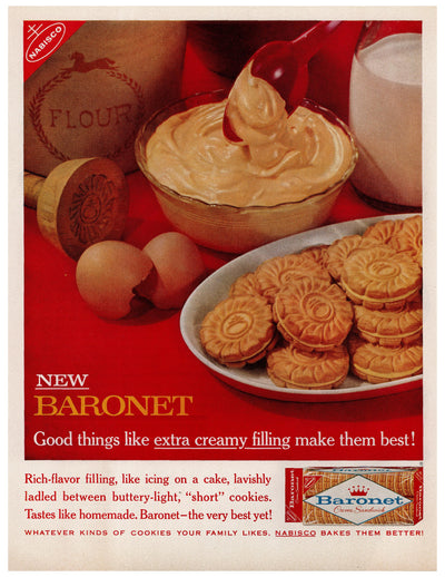 Baronet Extra Creamy Filled Cookies Ad circa. 1961